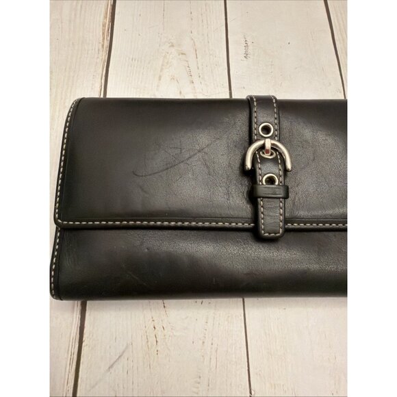 Vintage Y2K Coach Black Leather Large Silver Buckle Bifold Wallet 8x4” VGUC* - Picture 8 of 8